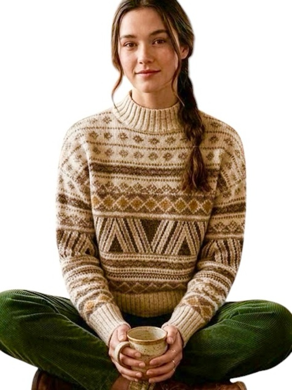 Marled Fair Isle  Cream Patterned mockneck Sweater